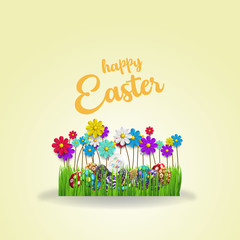 Happy easter image vector. Modern happy Easter background with colorful eggs and spring flower. Template Easter greeting card, vector.