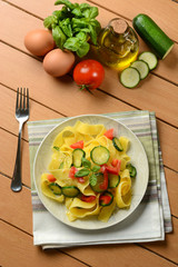 egg pappardelle with zucchini and tomato