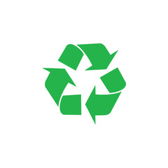 Recycling sigh, icon. Vector flat illustration. Green on white background.