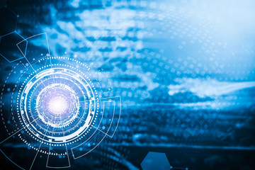 Technology background from circle icons with lines connection symbol on blue background. Business connection.