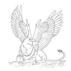 griffin black and white sketch cartoon doodle vector illustration