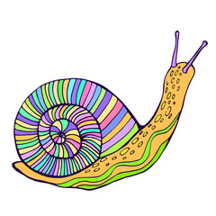 Funny fantasy snail, pastel color, vintage style.