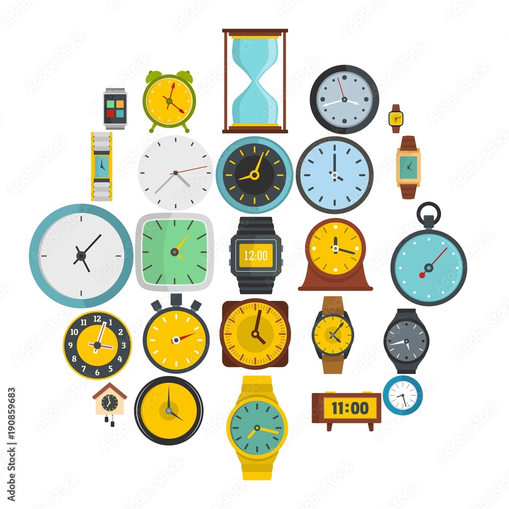 Aufkleber time and clock icons set. flat illustration of 25 time clock vector icons isolated on white backgrou