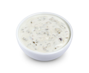 Mushroom sauce isolated on white background