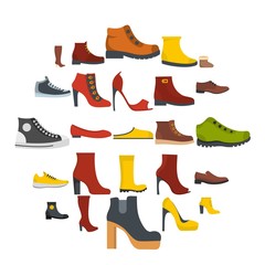 Footwear shoes icon set isolated. Flat illustration of 25 footwear shoes vector icons for web