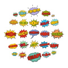 Comic sound icons set. Flat illustration of 25 comic sound vector icons isolated on white background
