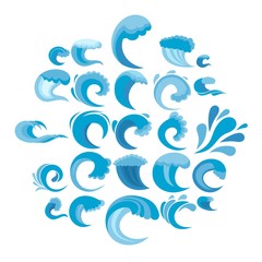 Water wave icons set. Flat illustration of 25 water wave vector icons isolated on white background