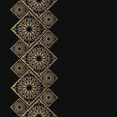 Golden frame in oriental style. Seamless border for design. Eastern background. Islamic card with place for text.