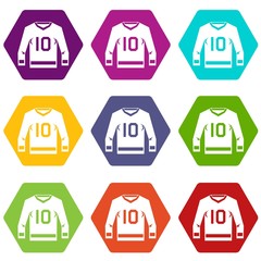 Hockey jersey icon set color hexahedron