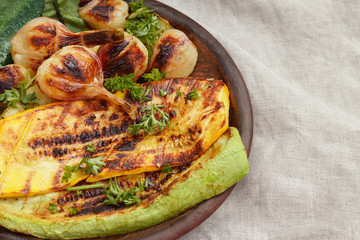 Grilled onions and zucchini