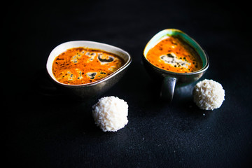 Breakfast concept with cup of coffee and sweets