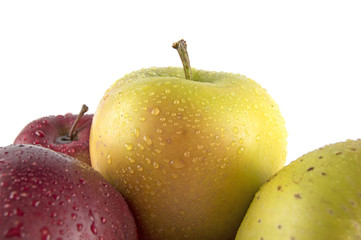wet, clean apples on a white background
