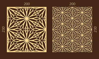 Laser cutting set. Woodcut vector panel. Plywood lasercut eastern design. Hexagonal seamless pattern for printing, engraving, paper cutting. Stencil ornament.