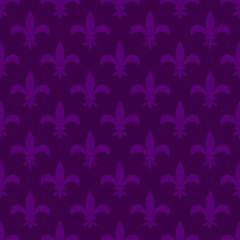 Mardi gras fleur de lis vector seamless pattern. Violet flower carnival card background. © YoPixArt