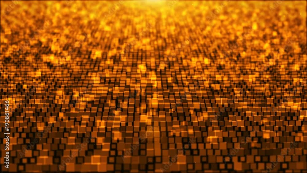 Poster animation ,motion abstract background with square yellow and gold moving and flicker particles. back