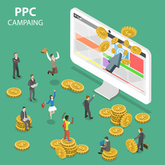 PPC campaign flat isometric vector concept. Concept of search marketing, pay per click advertising.