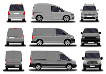 realistic cargo van. front view; side view; back view.