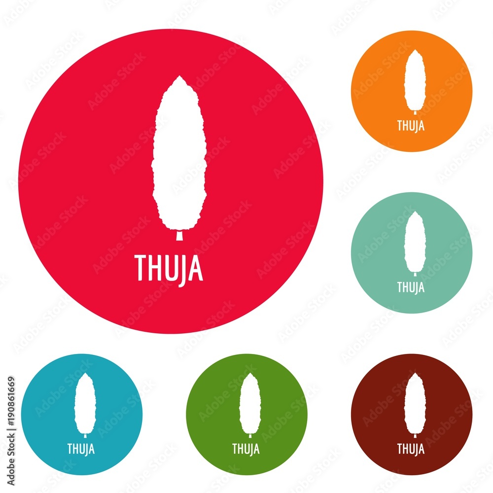 Poster thuja tree icons circle set vector isolated on white background
