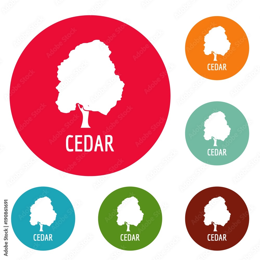 Poster cedar tree icons circle set vector isolated on white background