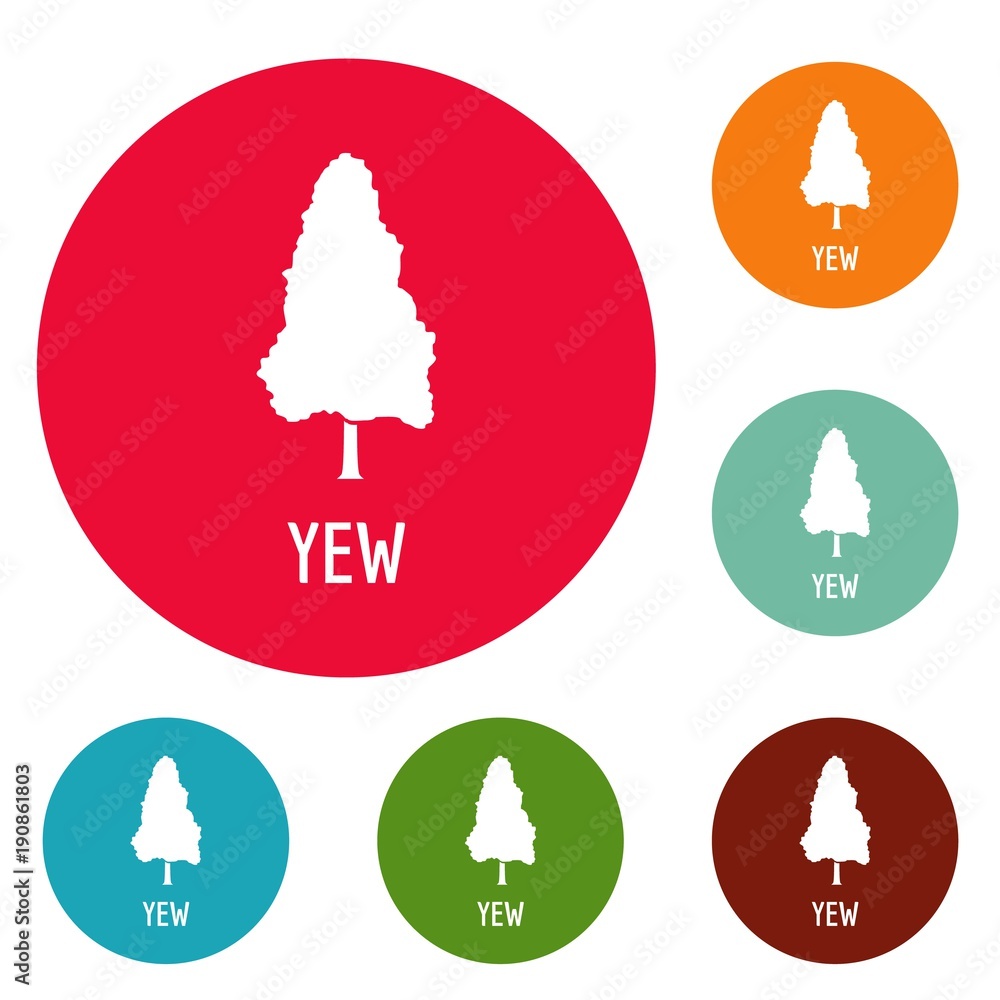 Poster yew tree icons circle set vector isolated on white background