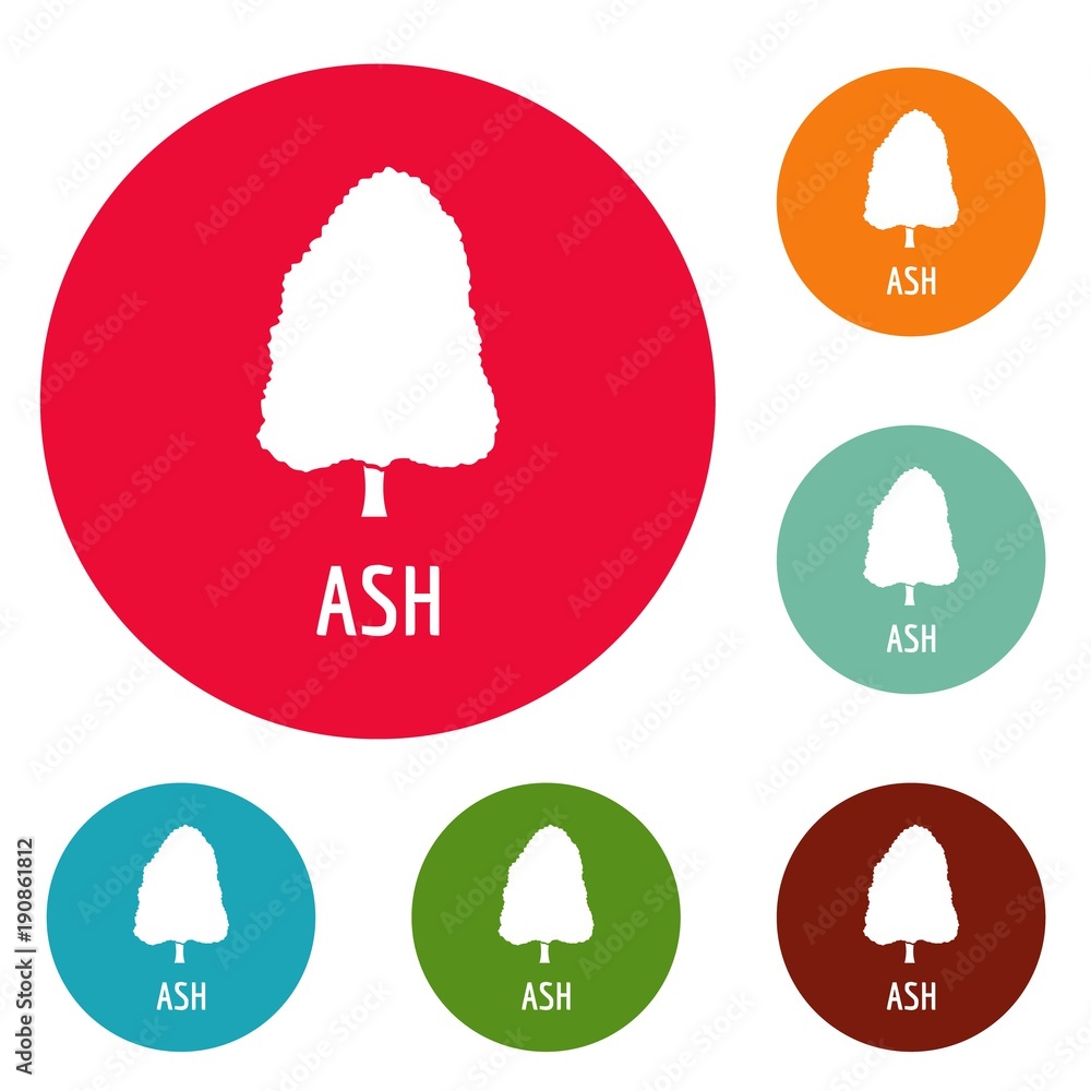 Poster ash tree icons circle set vector isolated on white background