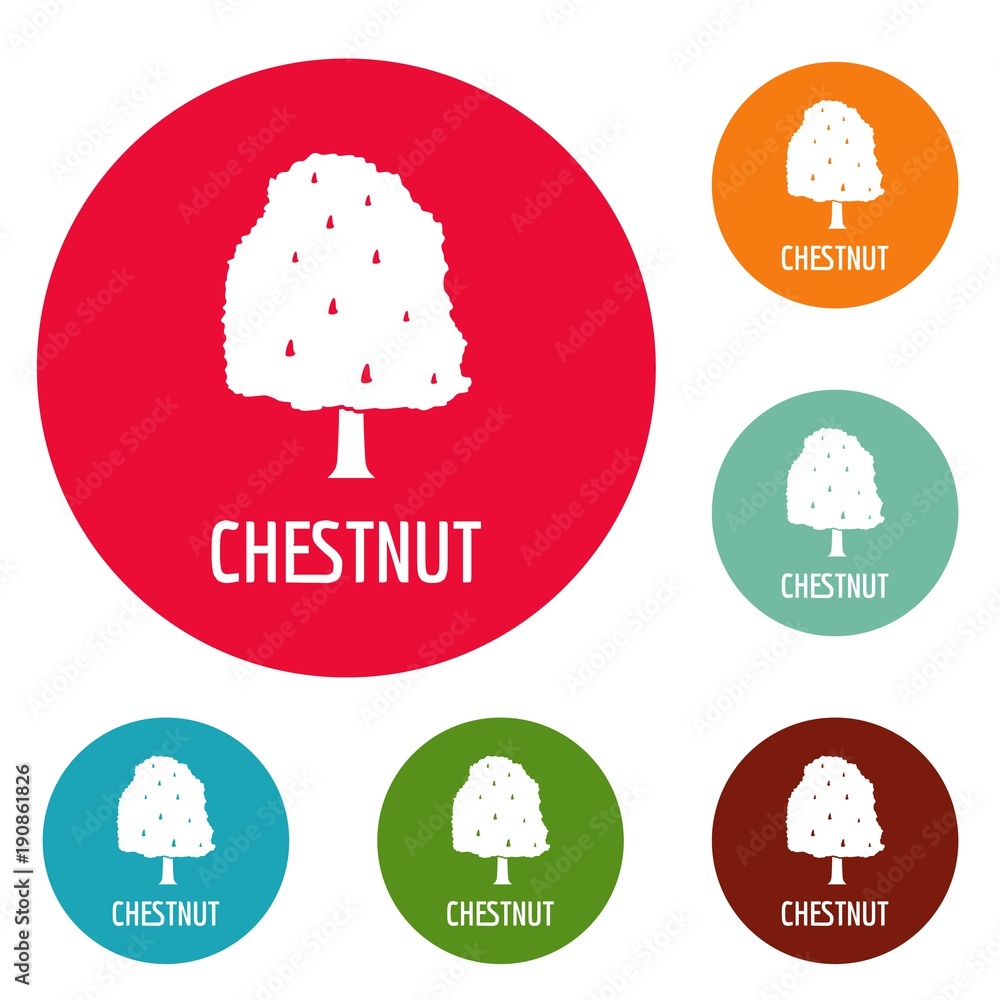 Poster chestnut tree icons circle set vector isolated on white background