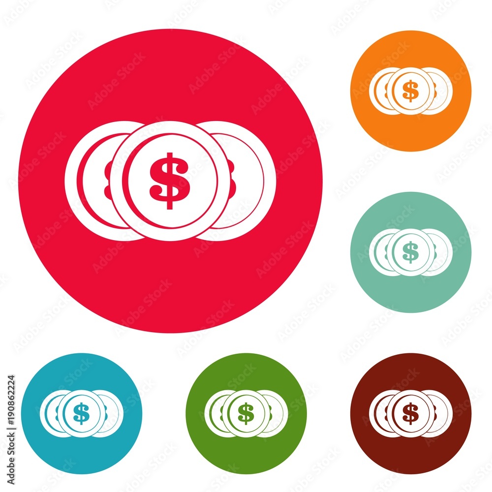 Poster making coin icons circle set vector isolated on white background