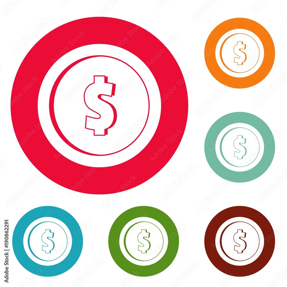Poster design coin icons circle set vector isolated on white background