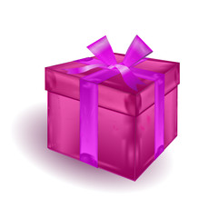 Obraz premium Festive gift box red or red-burgundy. Tied with pink ribbon with a bow on top.