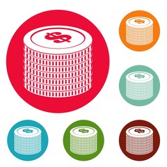 Investment coin icons circle set vector isolated on white background