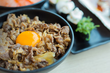 A sushi ikura image close up on white color  mood  close up in Japanese restaurant.