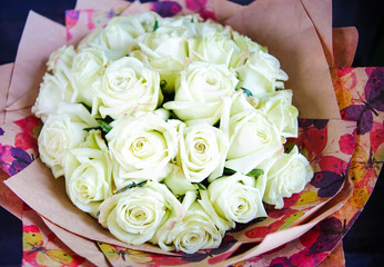 White roses in a bouquet