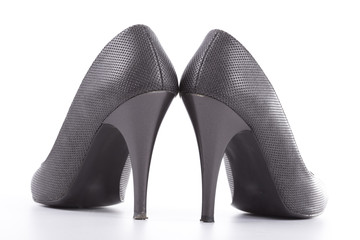   grey high heel women shoes on white background