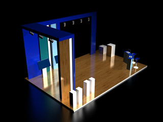 Exhibition stand on black, original 3d rendering and models