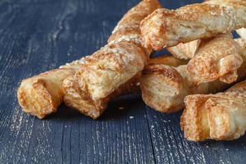 Homemade stick cookies on  witth tea