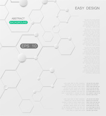 Abstract background structure DNA bio molecules on white background. Chemical bond background for banner, flyer or web. Molecular structure with white paper particles Vector illustration. EPS 10.