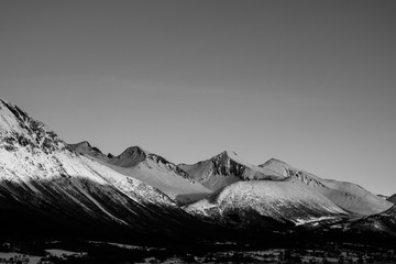 Mountains and fjords norway black and white