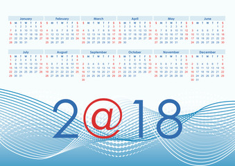 Calendar 2018 in shades of blue with a picture of the waves and halftone
