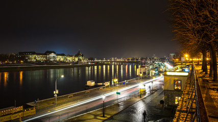 old German city of Dresden on the river Elbe at night