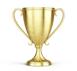 Gold trophy cup isolated on a white background. 3d rendering - obrazy, fototapety, plakaty