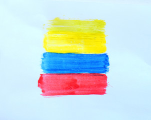 Colombia flag painted with watercolor on white background