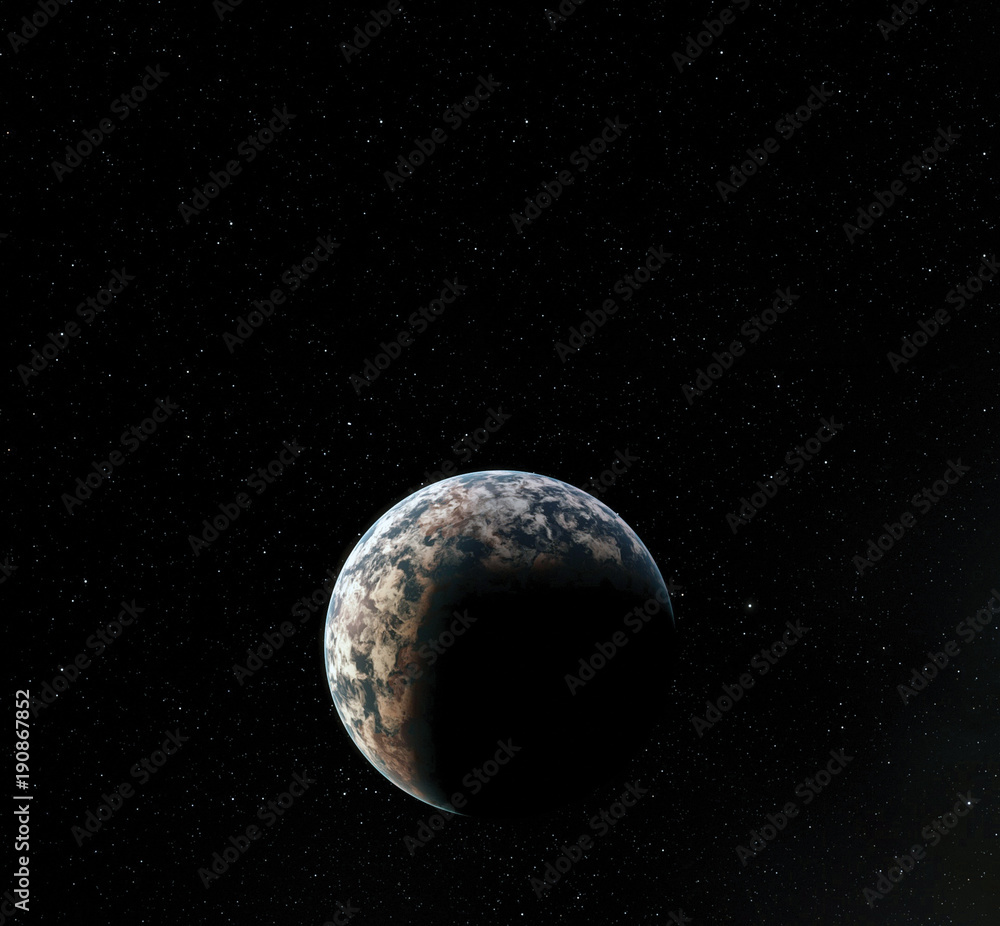 Wall mural moon surface. realistic 3d render of moon and space. space and planet. satellite. nebula. stars. ele