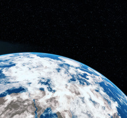 Plakat 3D Rendering World Globe from Space in a Star Field Showing Night Sky With Stars and Nebula. View of Earth From Space. Elements of this image furnished by NASA
