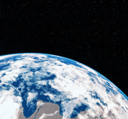 Fototapeta na wymiar 3D Rendering World Globe from Space in a Star Field Showing Night Sky With Stars and Nebula. View of Earth From Space. Elements of this image furnished by NASA