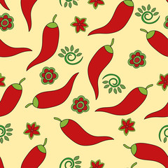 seamless pattern. Chile pepper. green, yellow and red colors. vector