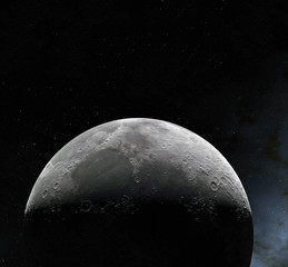 Obraz na płótnie Canvas Moon surface. Realistic 3d render of moon and space. Space and planet. Satellite. Nebula. Stars. Elements of this image furnished by NASA.