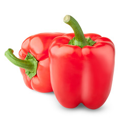two red sweet pepper, paprika, clipping path, isolated on white background, full depth of field