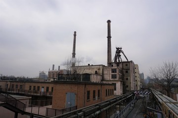 Fototapeta na wymiar Industrial area with pipes and chimney in Beijing China