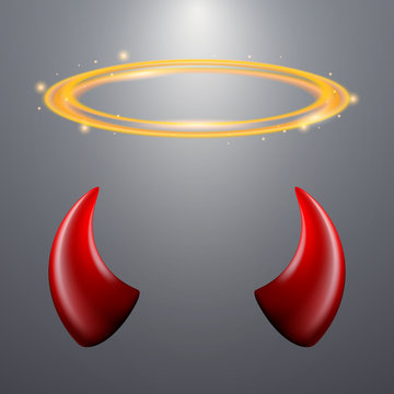 Set of a horns and a halo on gray background