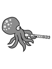 flöte spielen musik spaß blockflöte riesig groß böse gefährlich oktopus tentakel unterwasser tintenfisch riesenkrake kraken comic cartoon design clipart